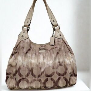 Coach Signature Authentic Tan and Brown Shoulder Bag Medium